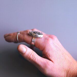 Tourmalinated Quartz Crescent Moon Ring SZ 7.5 Handmade by Me Sterling Silver